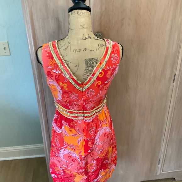 MUSE Boston Proper Mod Y2K pucci inspired retro floral silk Lotus dress coral 6 - Picture 10 of 15